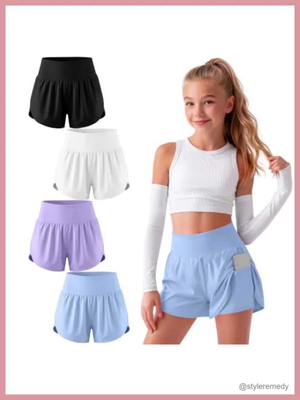 4 Pack Girls Athletic Shorts with Liner 2 in 1 Quick Dry High Waisted Running